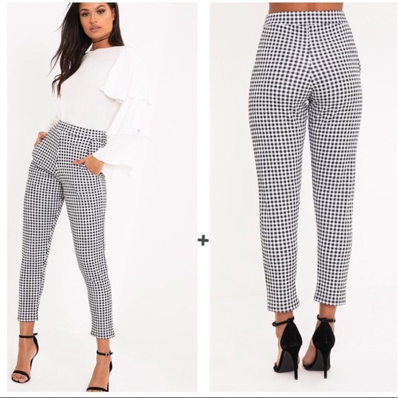 PrettyLittleThing Pants - PrettyLittleThing Sage Black Gingham Legging Pants